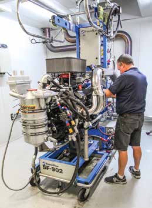 All engines are run on the team’s dyno before being installed in the boats.
